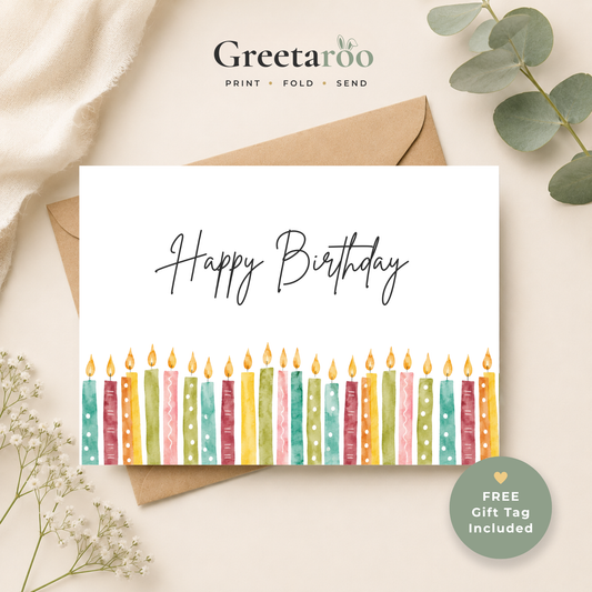 Printable Birthday Card with Colourful Candles