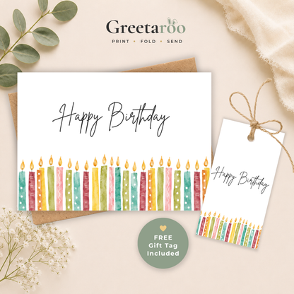 Printable Birthday Card with Colourful Candles