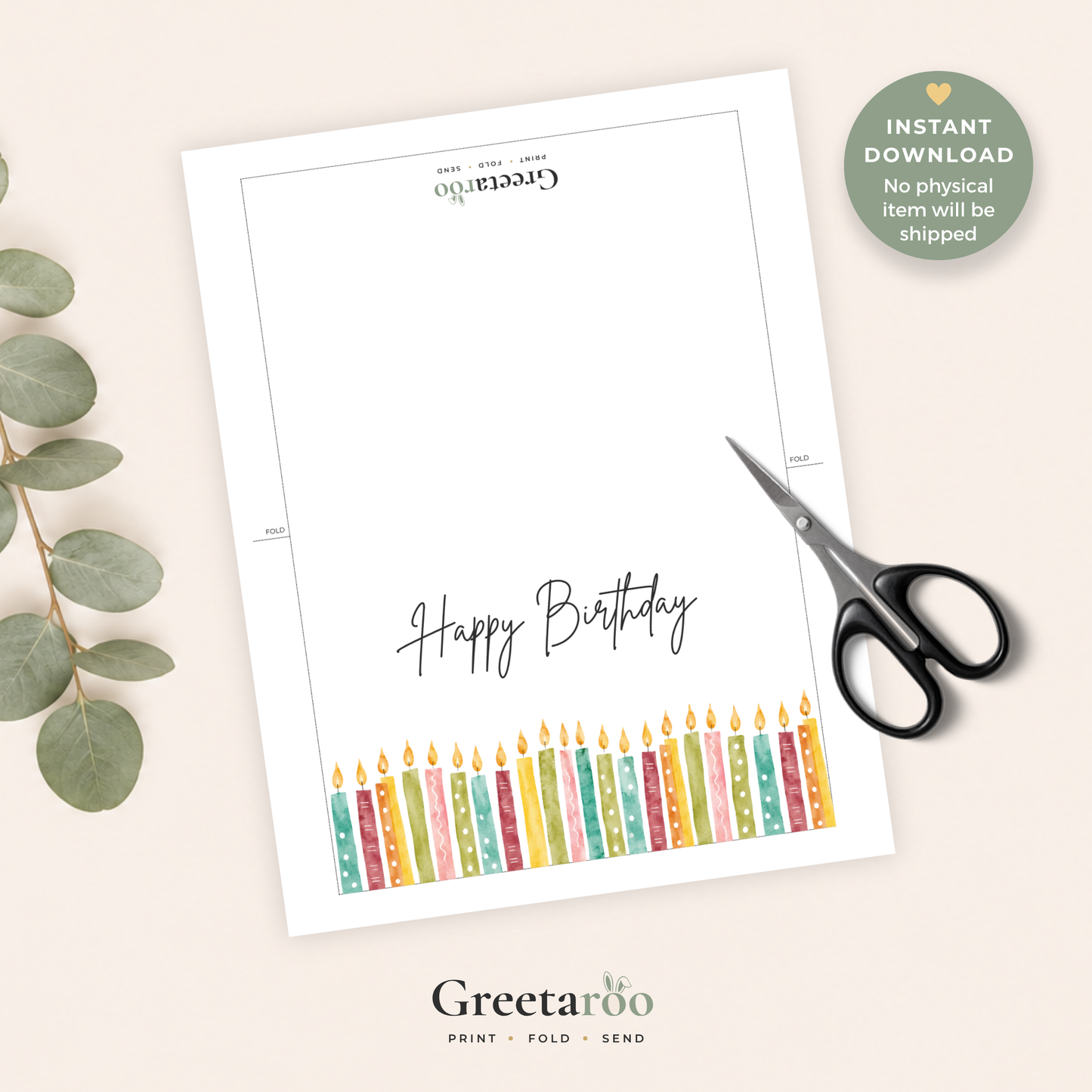 Printable Birthday Card with Colourful Candles