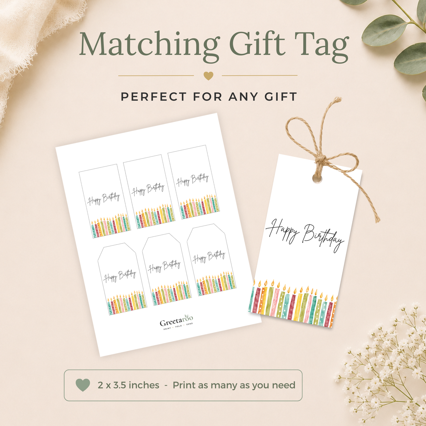 Printable Birthday Card with Colourful Candles