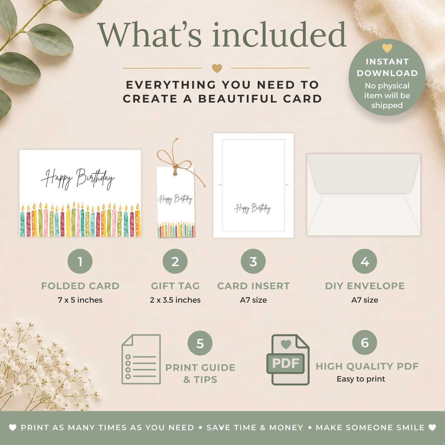 Printable Birthday Card with Colourful Candles