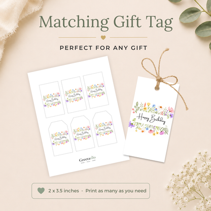 Printable Birthday Card with Watercolour Flowers