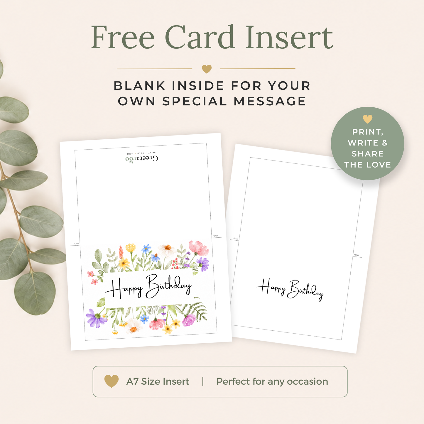 Printable Birthday Card with Watercolour Flowers