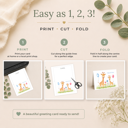 Printable Birthday Card with Cute Giraffe