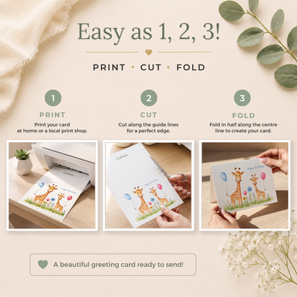 Printable Birthday Card with Cute Giraffe