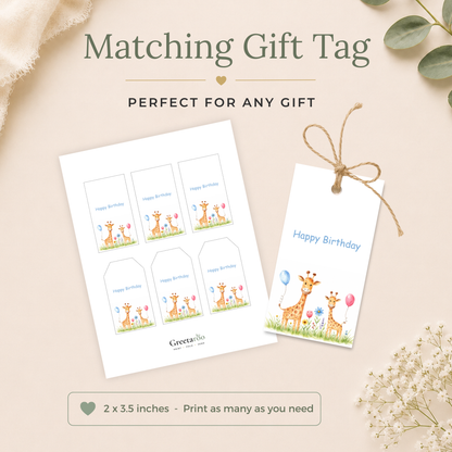Printable Birthday Card with Cute Giraffe