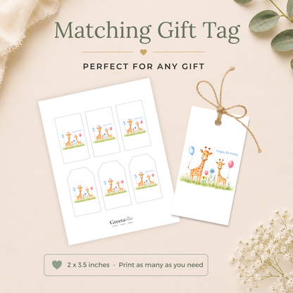 Printable Birthday Card with Cute Giraffe