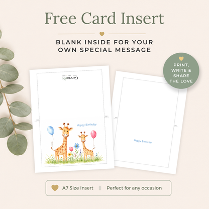 Printable Birthday Card with Cute Giraffe
