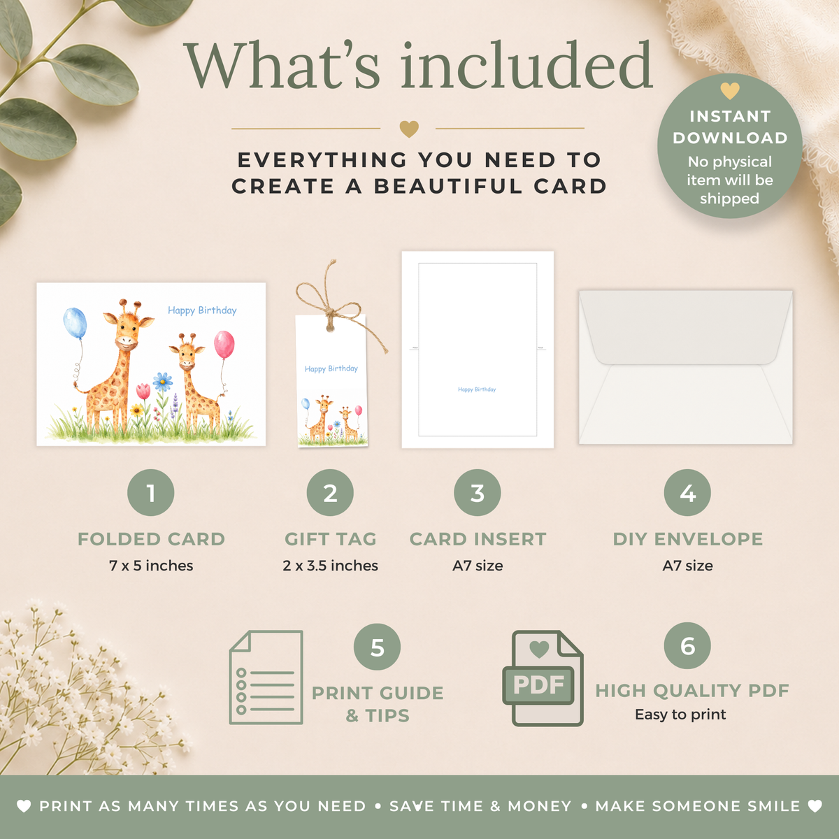 Printable Birthday Card with Cute Giraffe