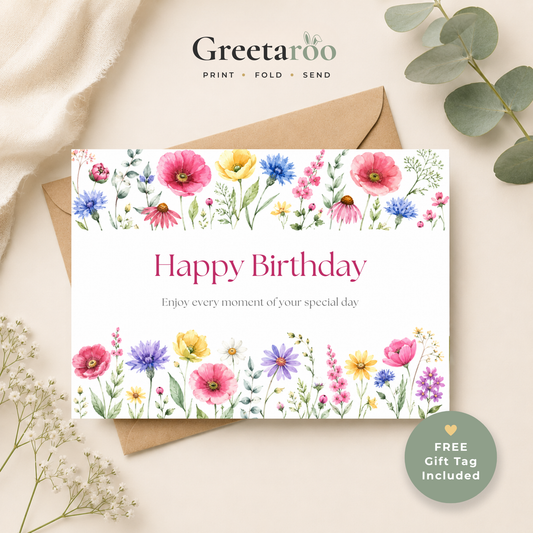 Printable Birthday Card with Flowers
