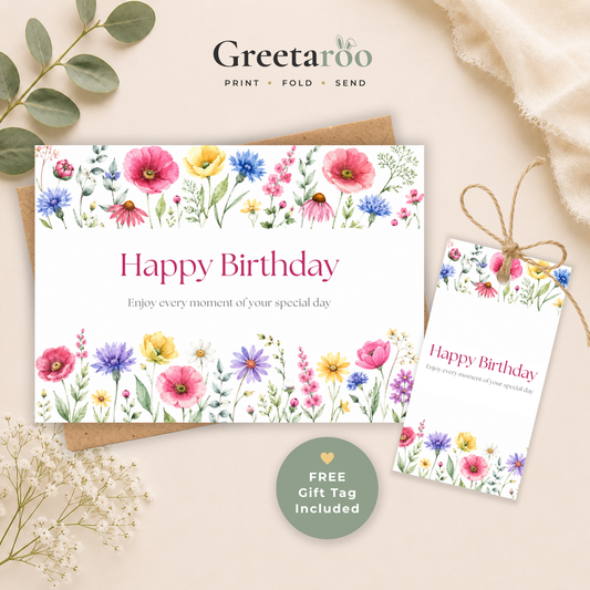 Printable Birthday Card with Flowers