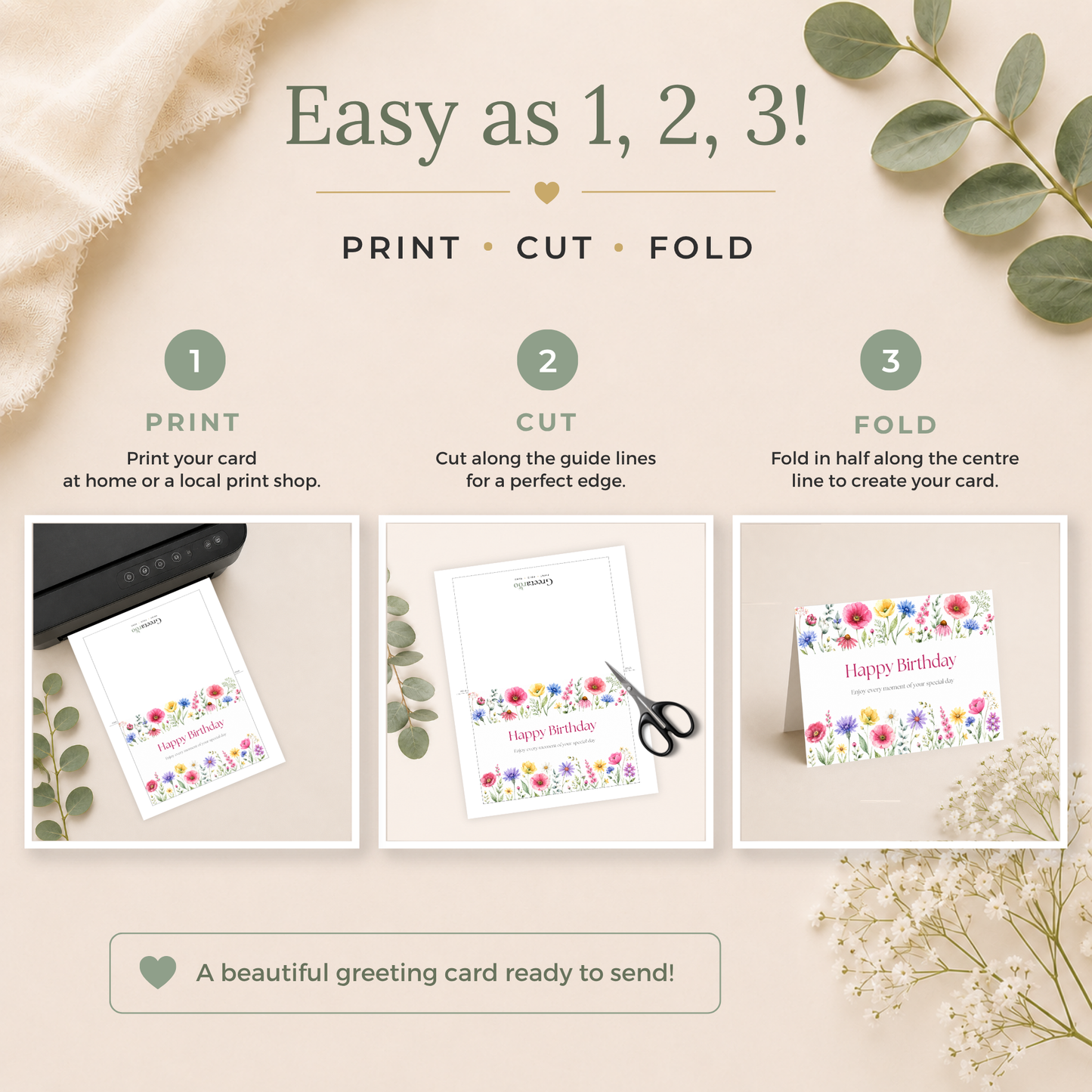 Printable Birthday Card with Flowers