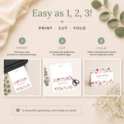 Printable Birthday Card with Flowers