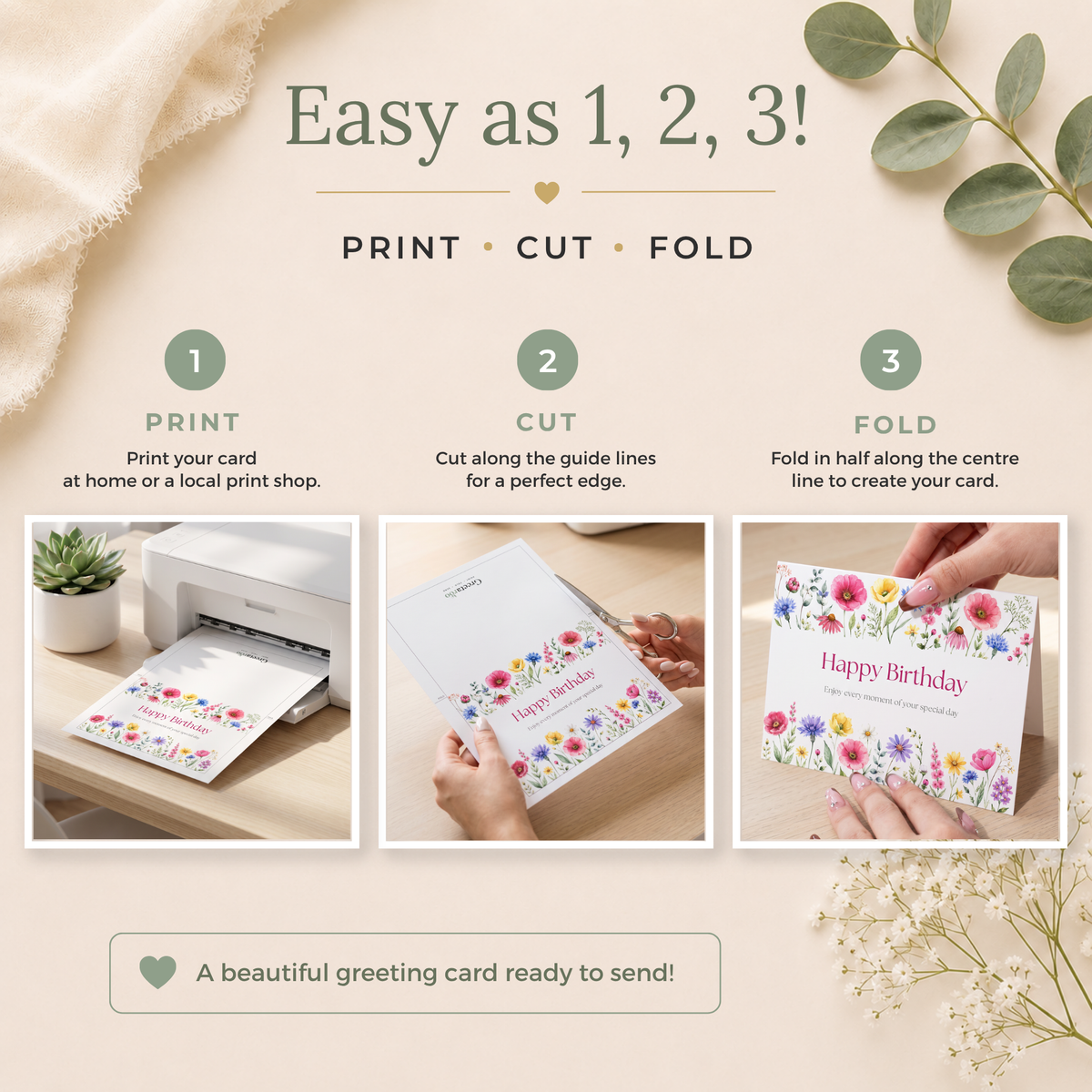 Printable Birthday Card with Flowers