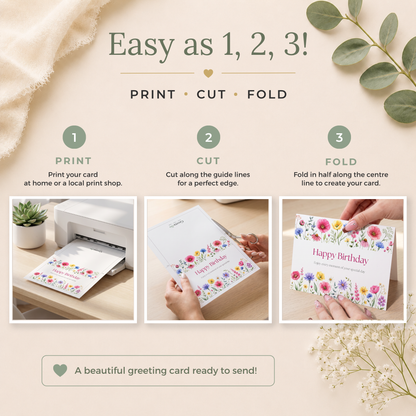Printable Birthday Card with Flowers