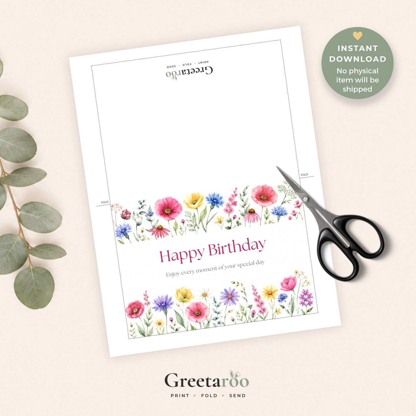 Printable Birthday Card with Flowers
