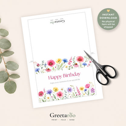 Printable Birthday Card with Flowers