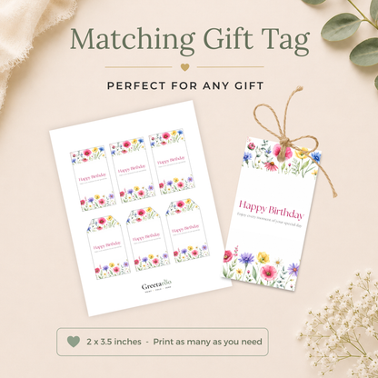 Printable Birthday Card with Flowers