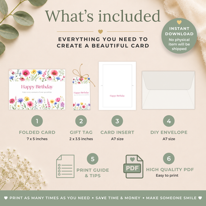 Printable Birthday Card with Flowers