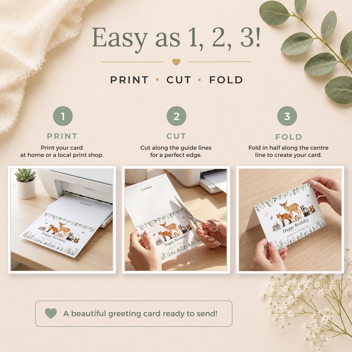 Printable Birthday Card with Woodland Animals