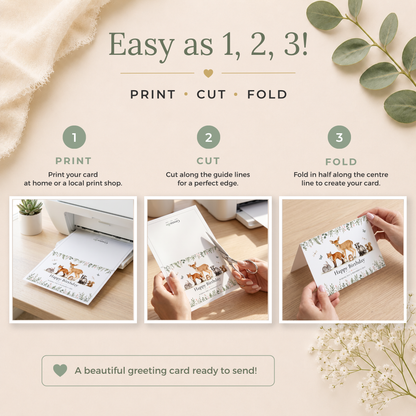Printable Birthday Card with Woodland Animals