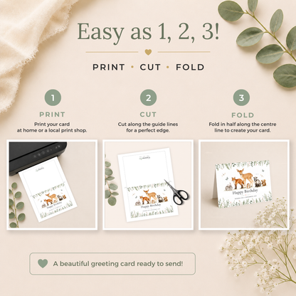 Printable Birthday Card with Woodland Animals