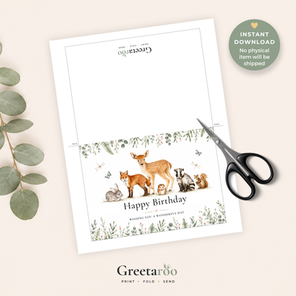Printable Birthday Card with Woodland Animals