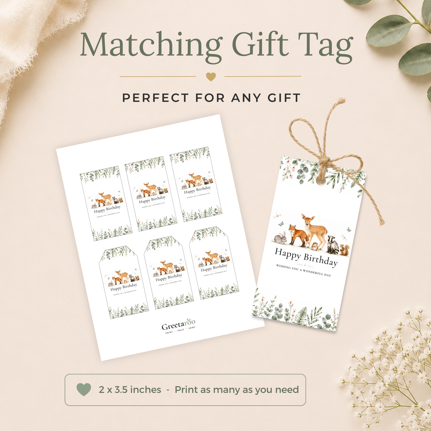 Printable Birthday Card with Woodland Animals