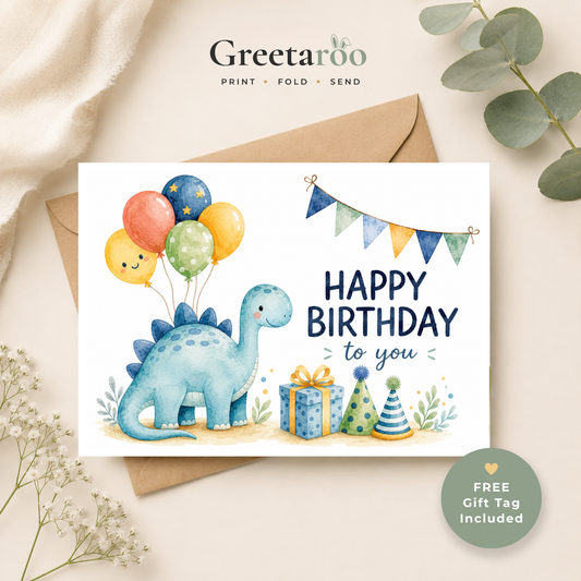Printable Dinosaur Birthday Card for Kids