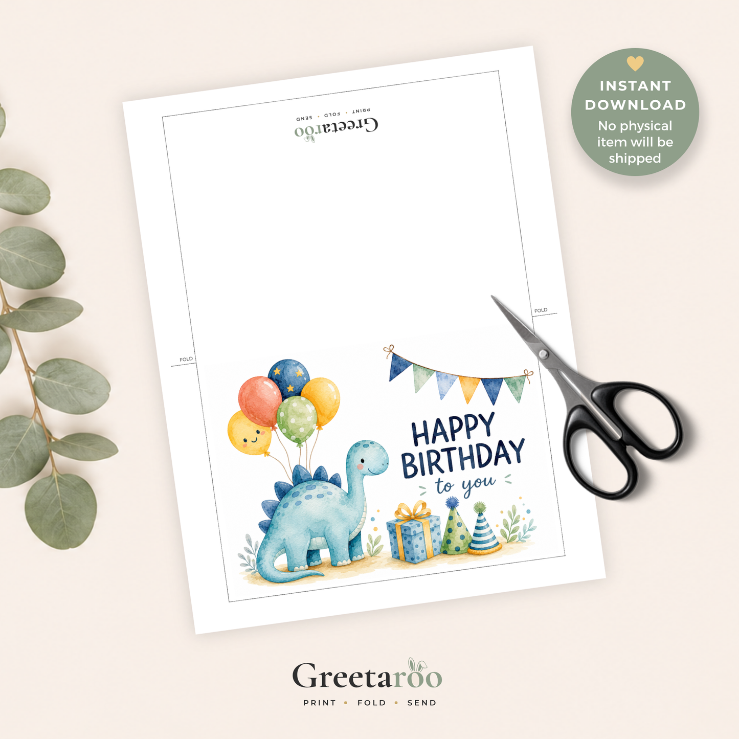 Printable Dinosaur Birthday Card for Kids