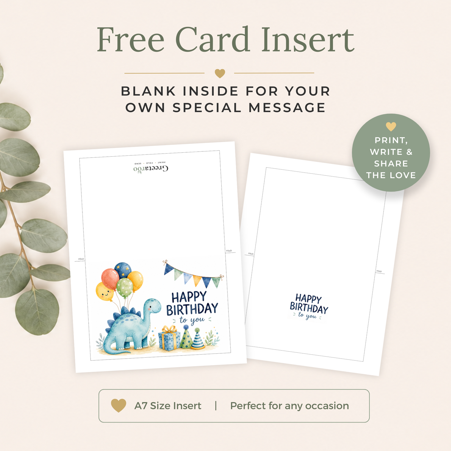 Printable Dinosaur Birthday Card for Kids