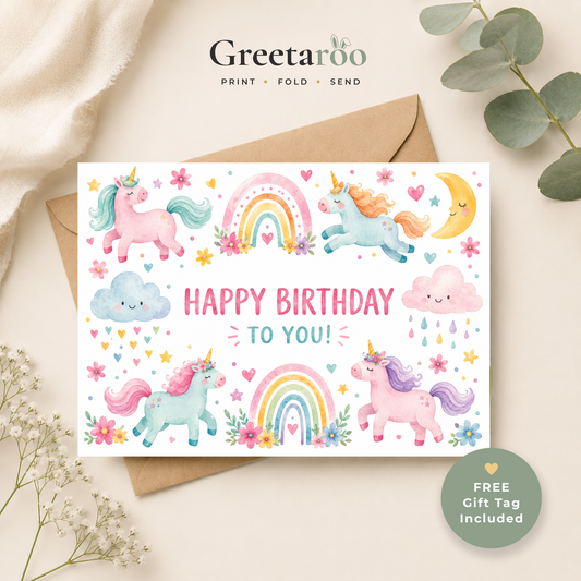 Printable Unicorn Birthday Card for Kids