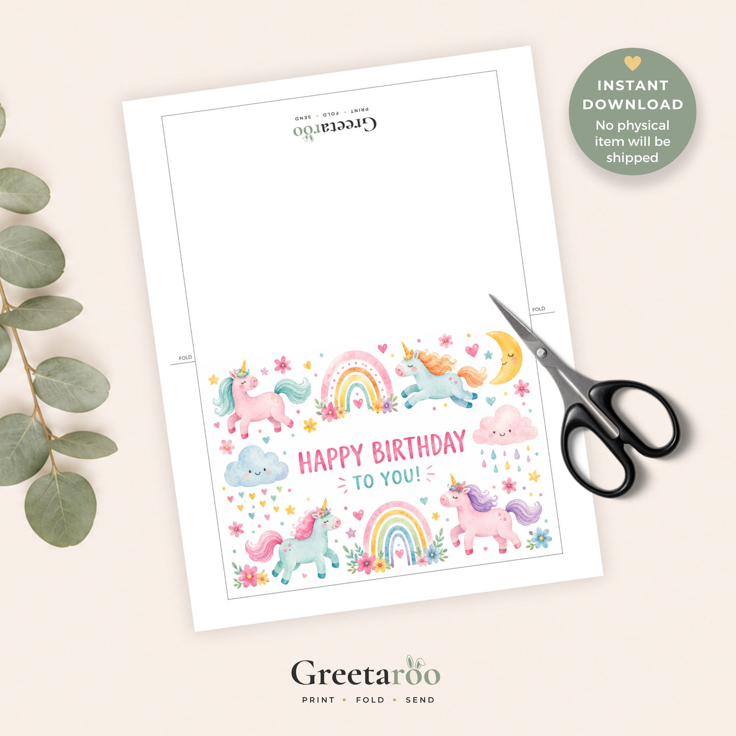 Printable Unicorn Birthday Card for Kids