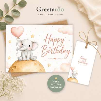 Cute Elephant Printable Birthday Card