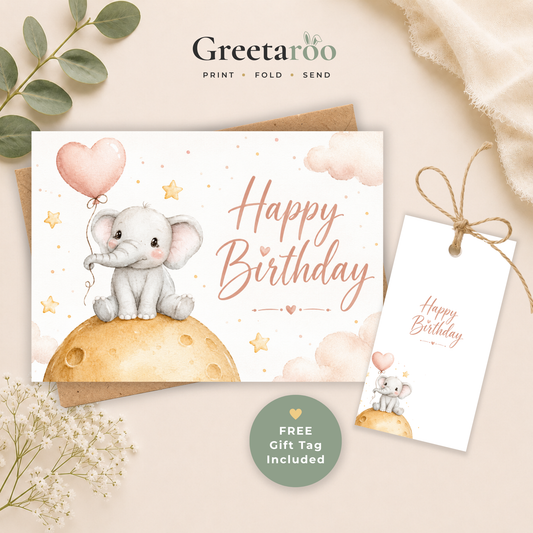 Cute Elephant Printable Birthday Card