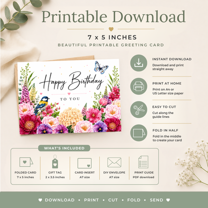 Floral Printable Birthday Card