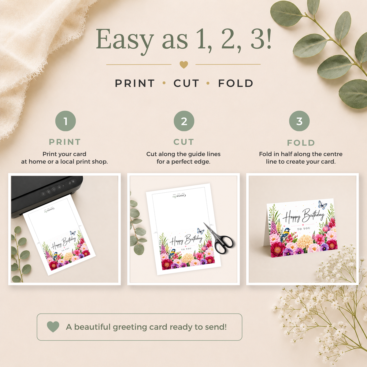 Floral Printable Birthday Card
