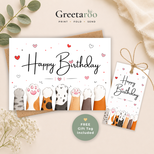 Cute Cat Printable Birthday Card