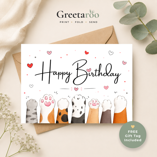 Cute Cat Printable Birthday Card