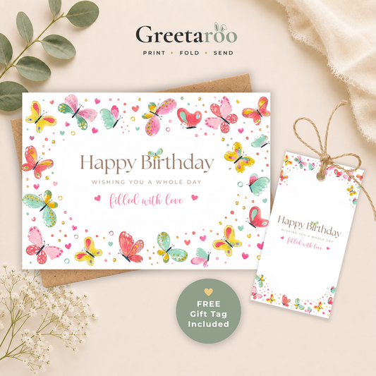 Printable Birthday Card with Butterflies