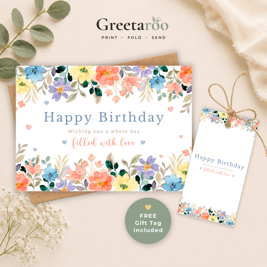 Printable Birthday Card with Flowers