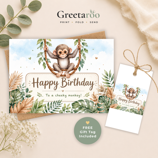 Cheeky Monkey Printable Birthday Card