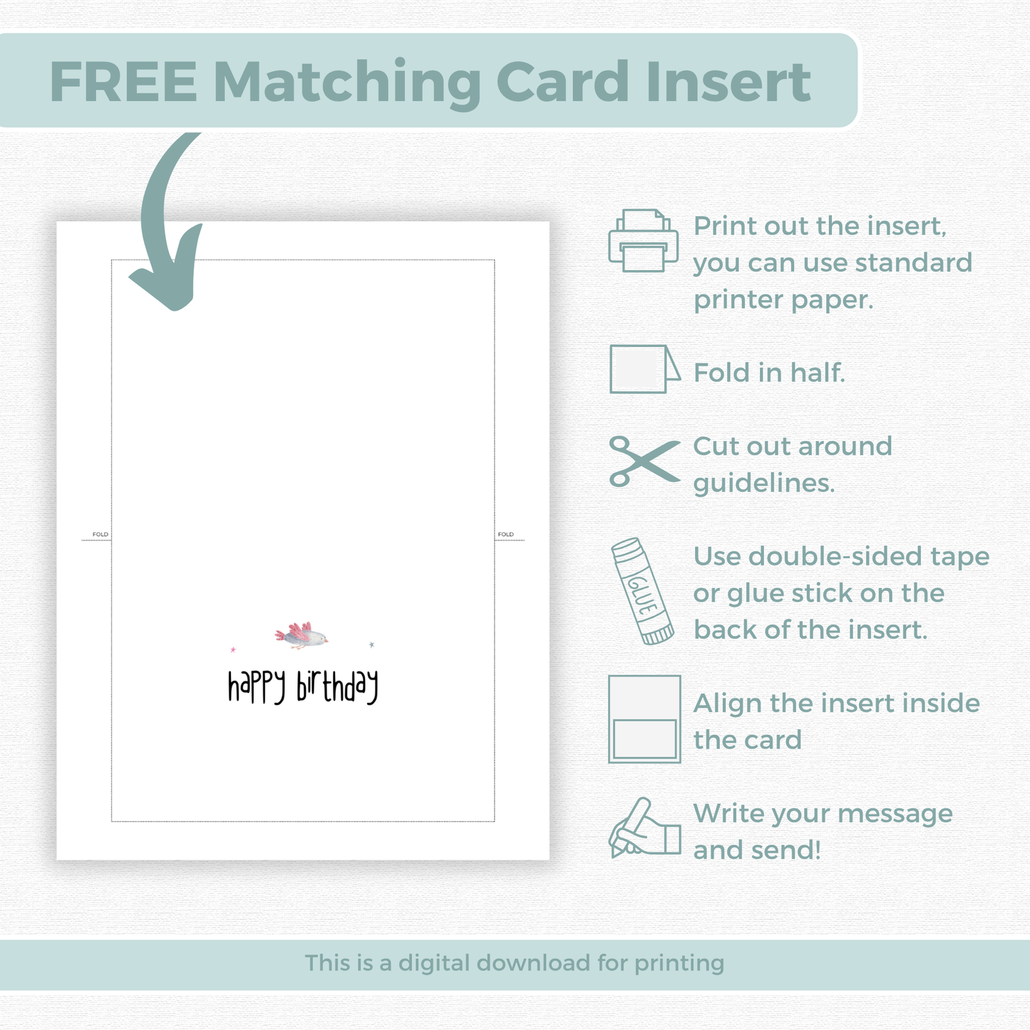 Printable Birthday Card - Watercolour Dinosaur