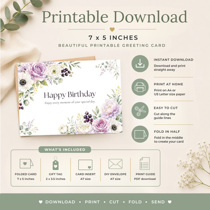 Floral Printable Birthday Card