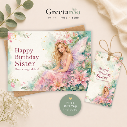 Printable Birthday Card with Magical Fairy