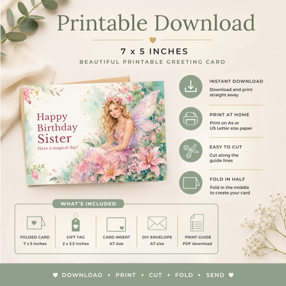 Printable Birthday Card with Magical Fairy
