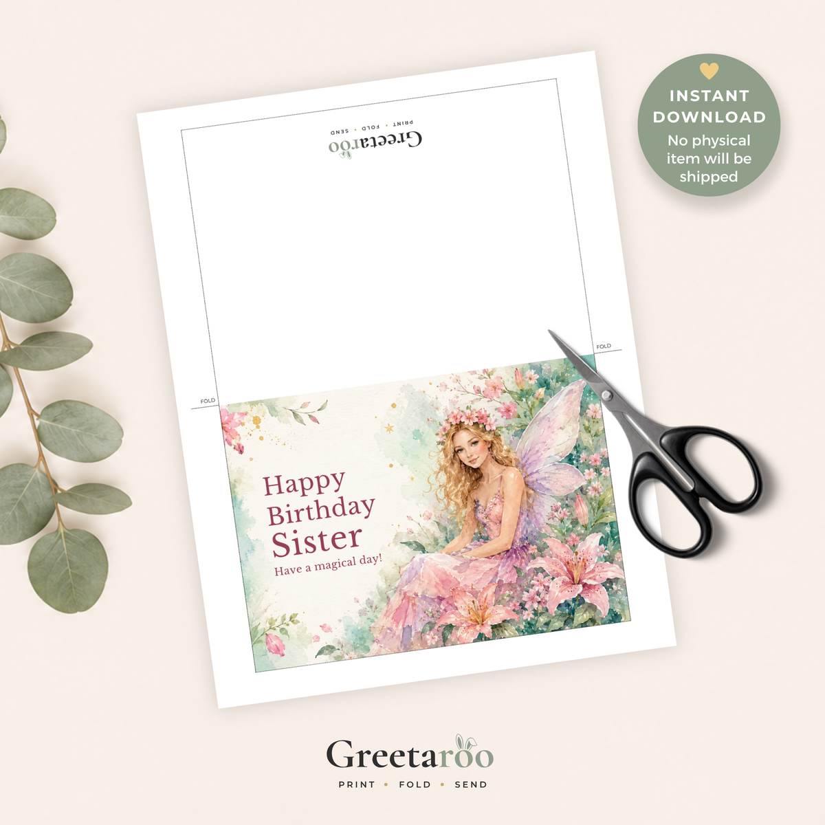 Printable Birthday Card with Magical Fairy
