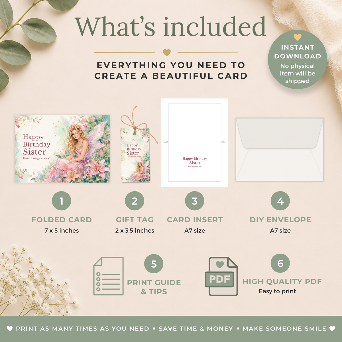Printable Birthday Card with Magical Fairy