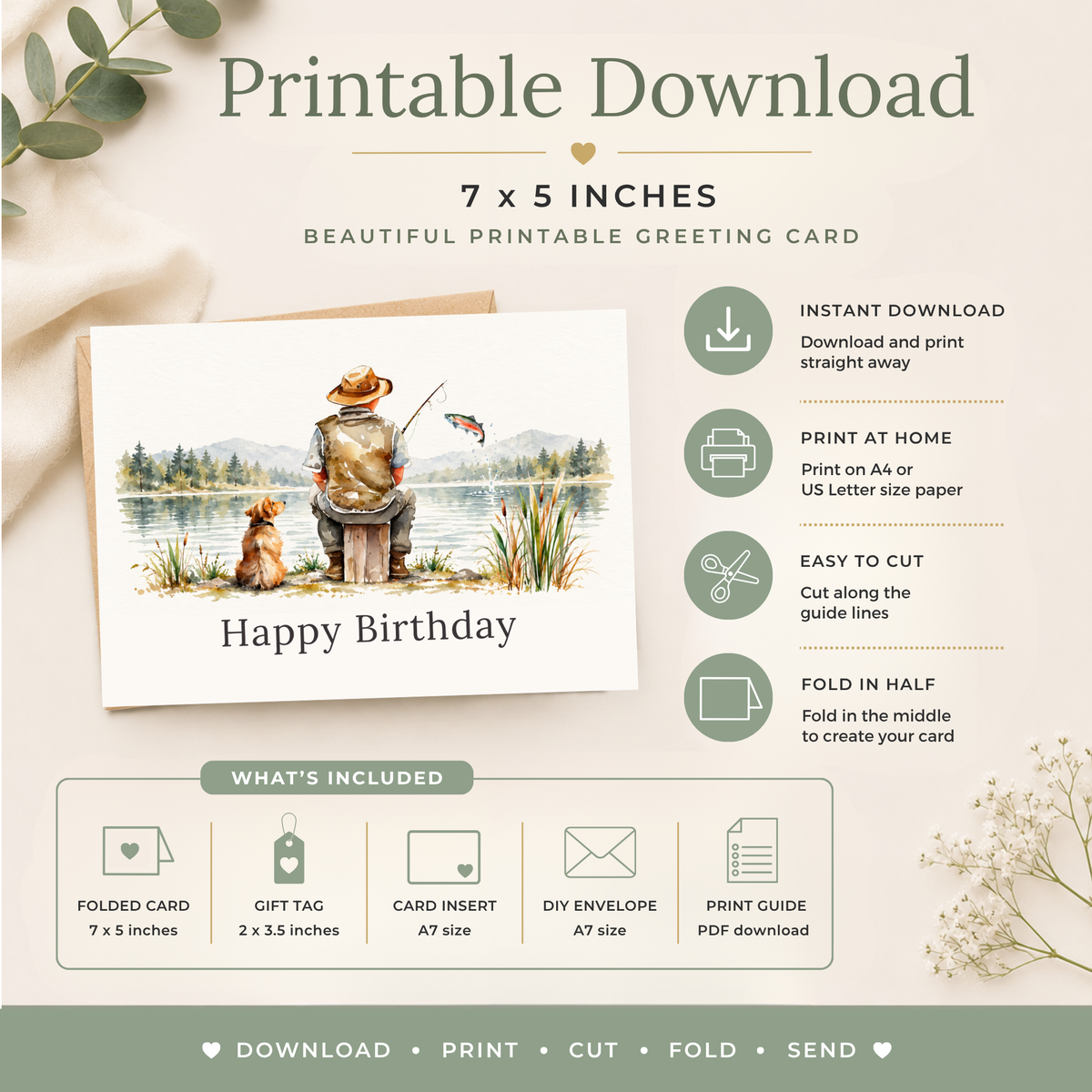 Printable Fishing Birthday Card for Him