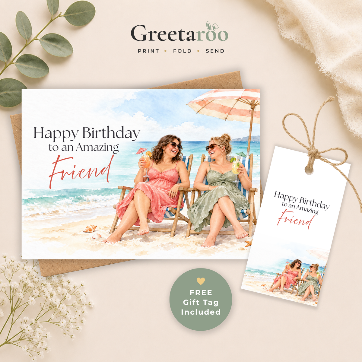 Printable Beach Birthday Card for a Friend